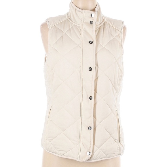 LAUREN Ralph Lauren Quilted Ivory Cream Vest Jacket Full Zip Snap Size Small S - Picture 1 of 7